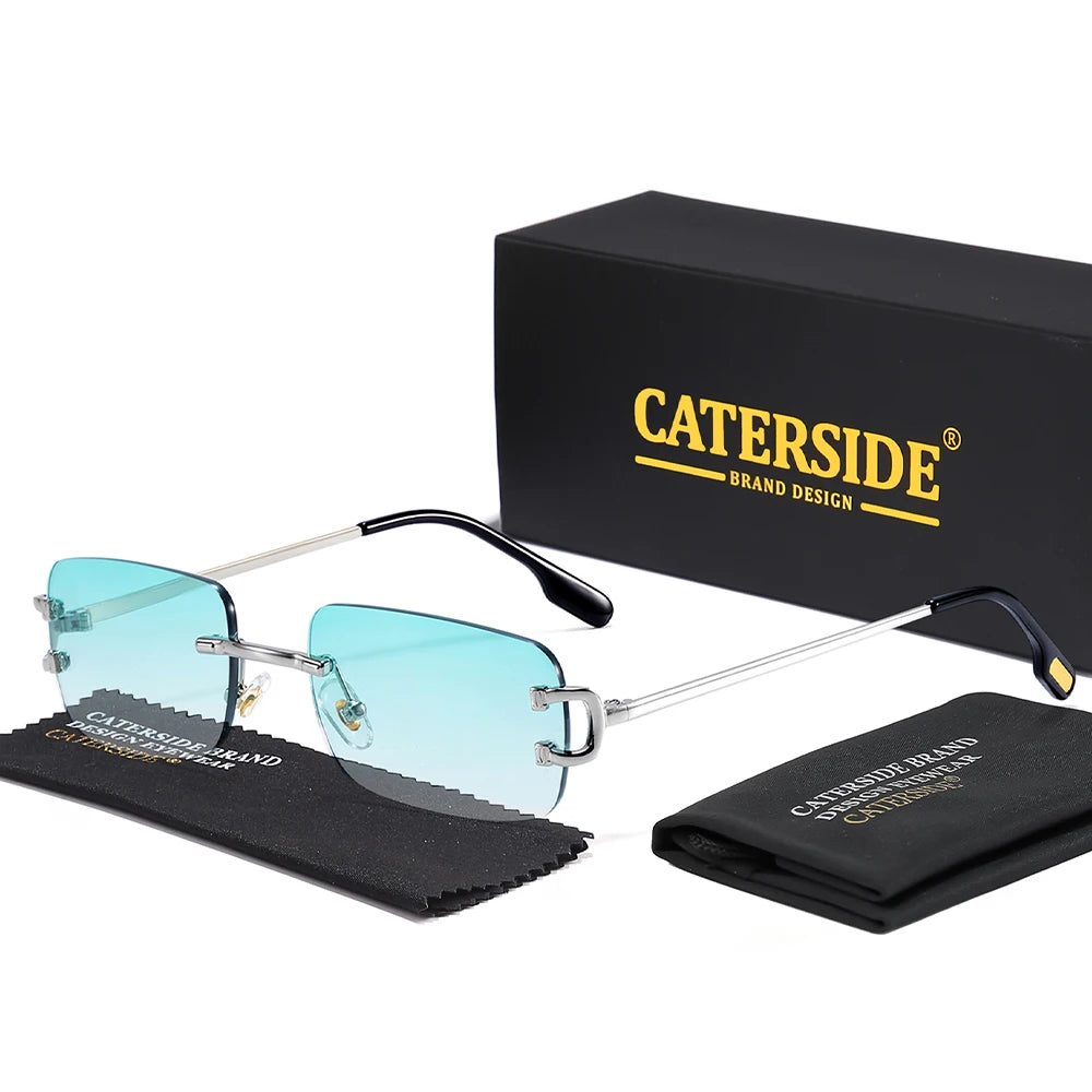 CATERSIDE Men's Rimless Small Frame Sunglasses Brand Design Metal Fashion Sun Glasses Women's Decoration Outdoor Eyewear UV400