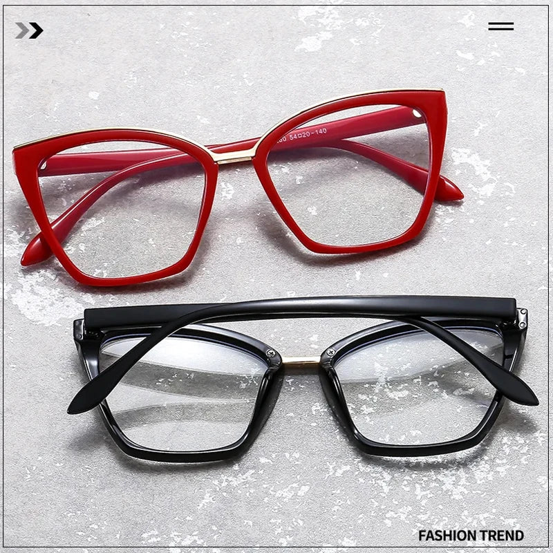 JNPCXI New Fashion Cat Eye Anti Blue Light Flat Top Glasses Metal Decorative Frame UV400 Protection for All Gender
