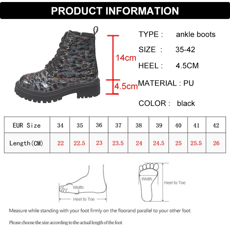 Bright Sequin Platform Ankle Boots Women Autumn Winter Waterproof Short Booties Mujer Fashion Lace Up Thick Sole Boots Plus Size