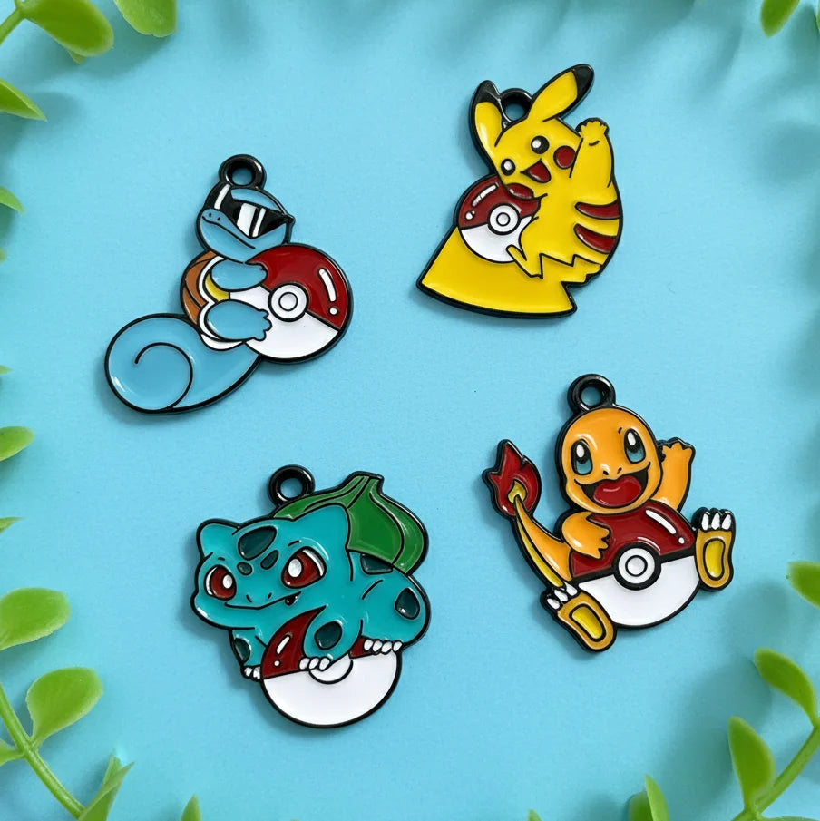 4pcs Anime Pokemon Pikachu Squirtle Charmander Bulbasaur Metal Charms DIY Jewelry Accessories for Bracelets Necklaces Earrings