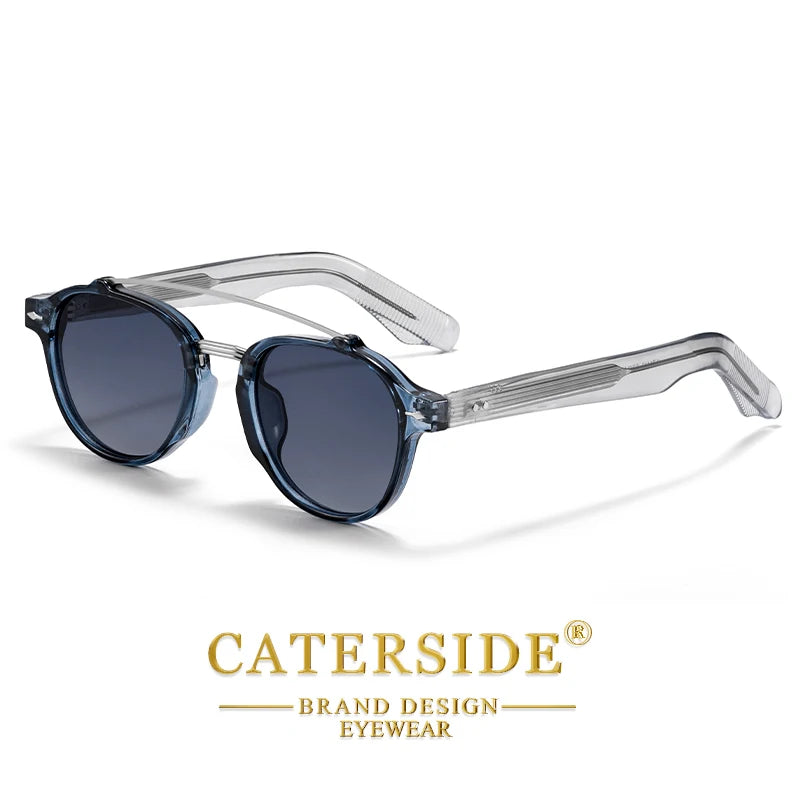 CATERSIDE New RetroPilot Men's Round Sunglasses Classic Double Bridge Design Sun Glasses Women's Outdoor Travel Glasses UV400