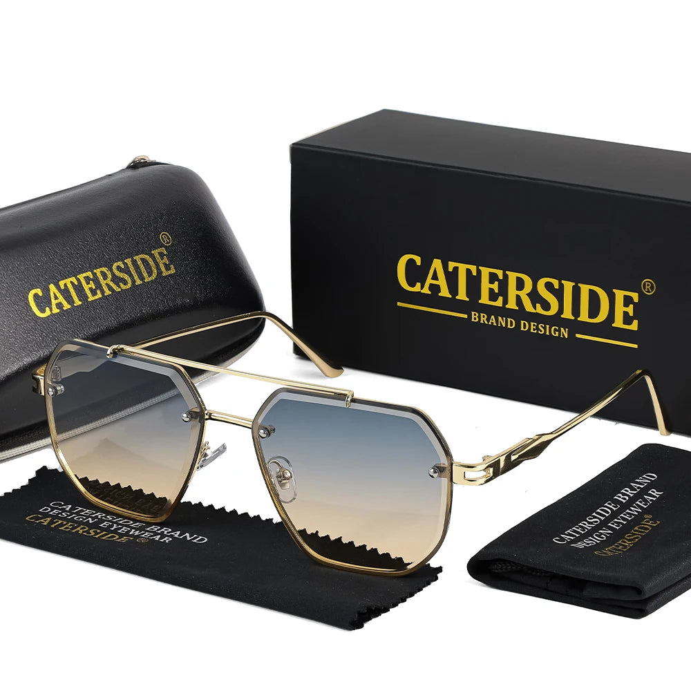 CATERSIDE Men's Frameless Sunglasses Flat Top Double Bridge Design Gradient Sun Glasses Suitable Women's Outdoor Driving Glasses