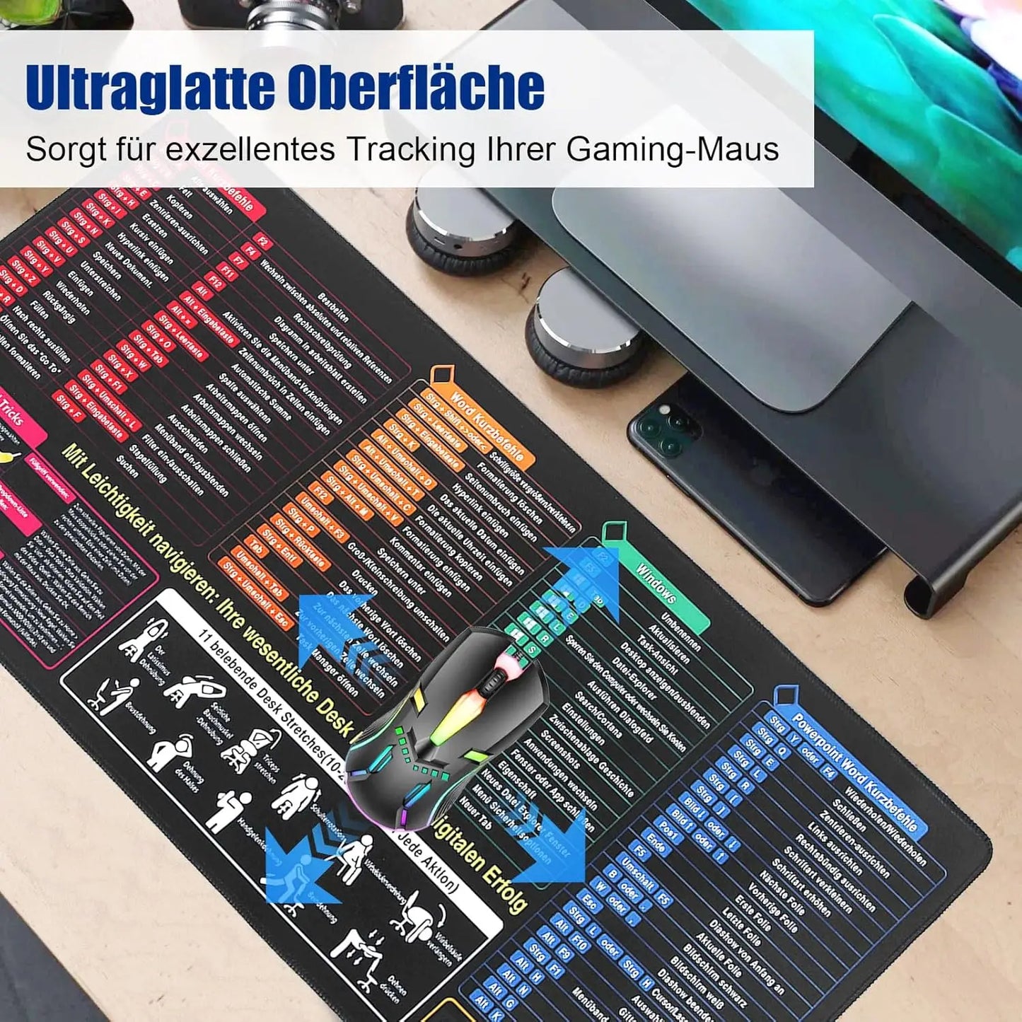 German Excel Cheat Sheet Desk Mat German Excel Mouse Pad , Excel Shortcuts Mat Office Accessories for Office Word PPT Window