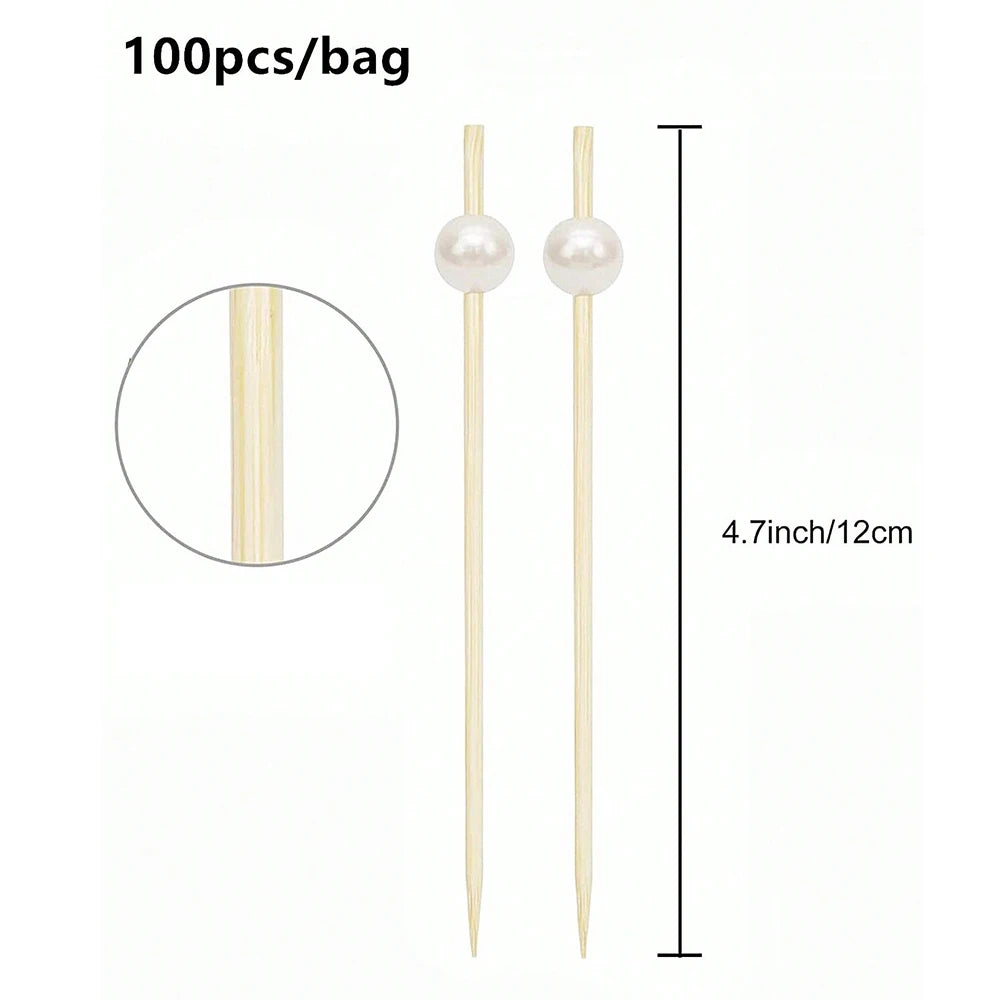 100pcs Cocktail Picks, 4.7 Inch Toothpicks For Drinks, Desserts, Party Fancy Toothpicks Faux Pearl Mini Food Picks Decorative