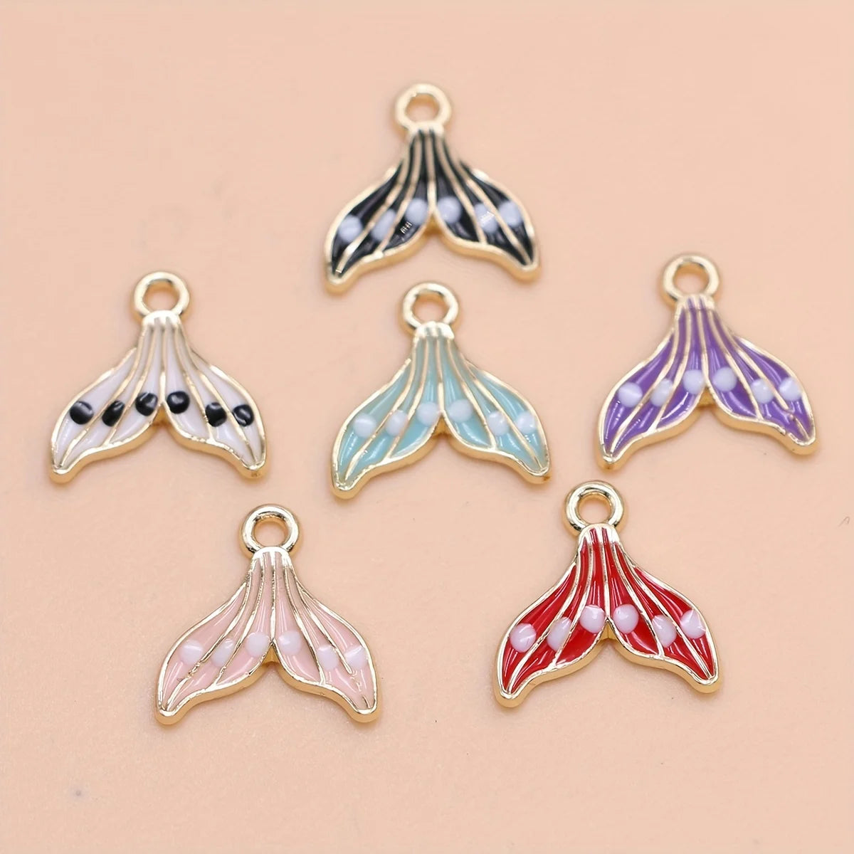 6Pcs Mix Lot Gold Plated Enamel Mermaid Tail Charm for Jewelry Making DIY Necklace Earrings Bracelet