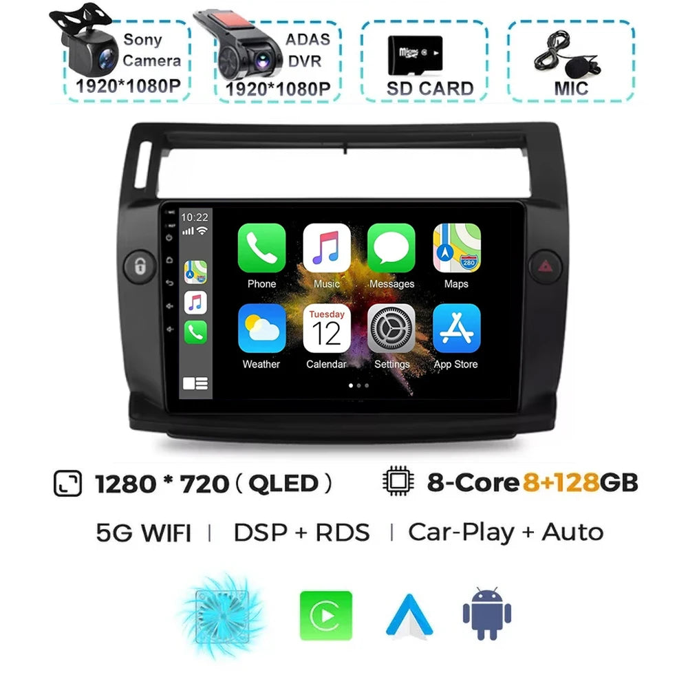 For Citroen C4 C-Triomphe C-Quatre 2004 - 2009  Carplay Auto Android 15 Car Radio Multimedia Video Player Navigation wifi 4G RDS