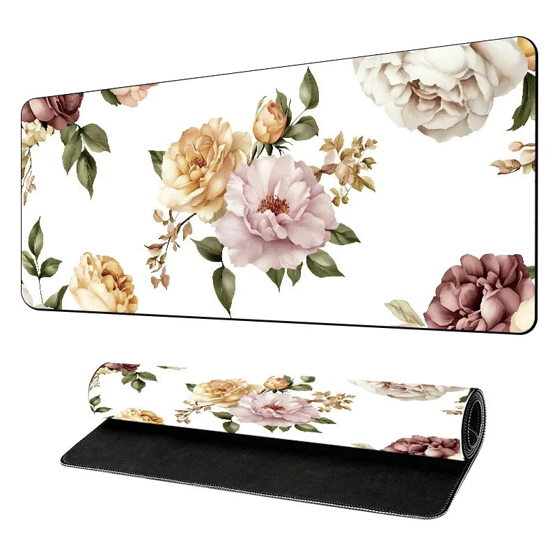 Colorful Large Mouse Pad, Floral Desk Mat for Desktop, Women Girls Leather Waterproof Mousepad,  Writing Pads for School Office