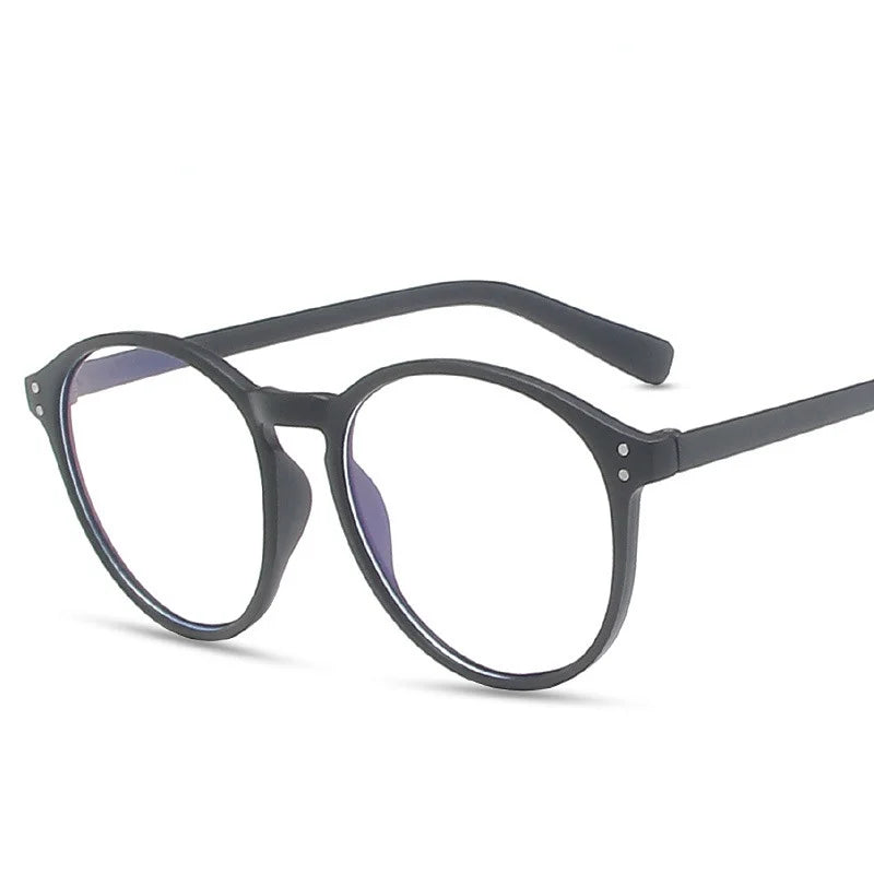 Men's and Women's Retro Rivet Lightweight Round Frame Anti Blue Light Glasses Suitable for Casual Wear