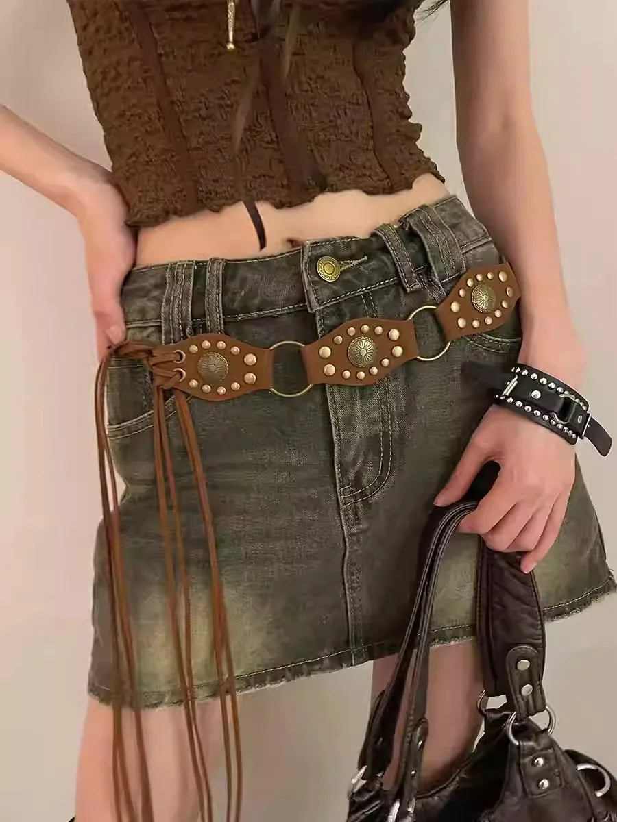 Riveted Waist Chain Women With Skirt Advanced Feeling 2024 New National Style Waist Accessories Ins Style Belt Slim Trend