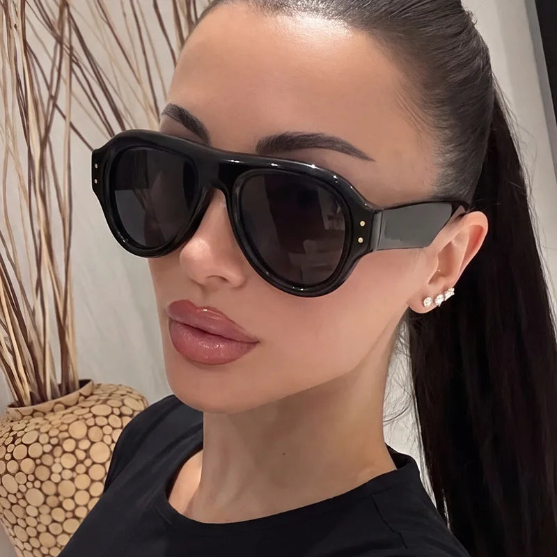 JNPCXI New Pilot Rivets Women Sunglasses Shades UV400 Fashion Leopard Men Wide Legs Oval Punk Outdoor Sun Glasses