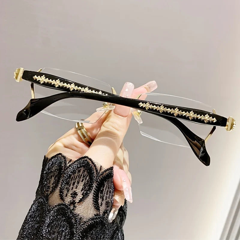 2 Sets of Pure Desire Style Metal Heavy Craft Glasses Frame Diamond Frameless Cut Edge Flat Mirror Daily Leisure Office Reading
