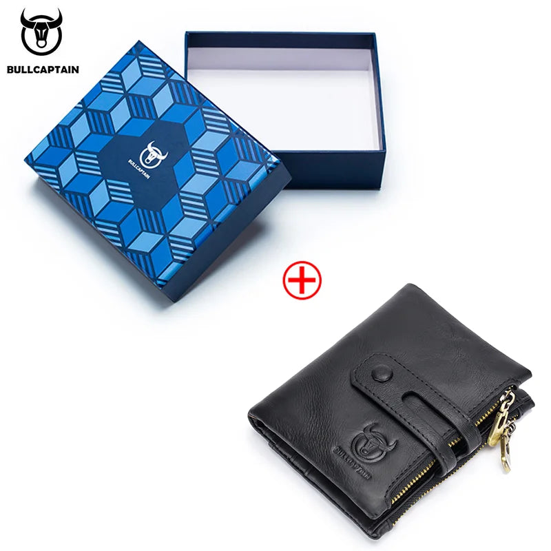 BULLCAPTAIN Genuine Leather RFID Men Wallet Credit Business Card Holders Double Zipper Cowhide Leather Wallet Purse Carteira 021