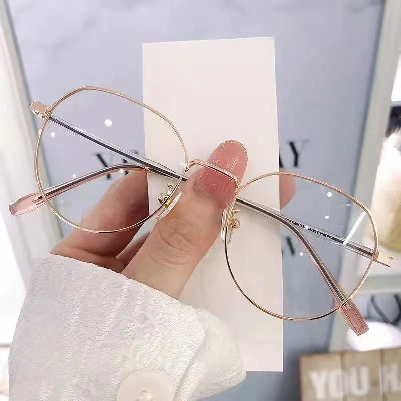 Women’s Oval Frame Fashion Glasses  Minimalist Styl, Metal Hinges