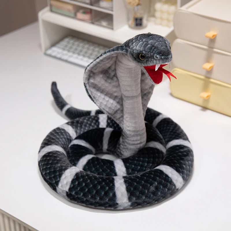 New Simulated Cobra Plush Toy Long Stuffed Snake Plushie Pillow Sofa Chair Decorate Props Girls Boys Present