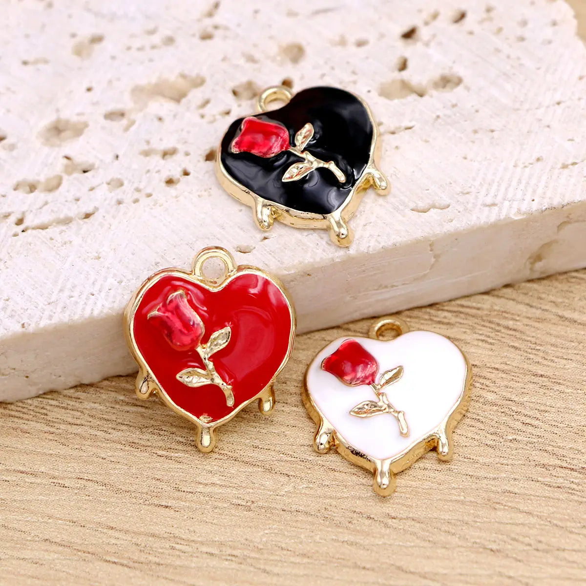 10Pcs Golden Color Rose Heart Charms for Jewelry Making DIY Necklace Bracelet Earrings Accessories Valentine's Day Gift