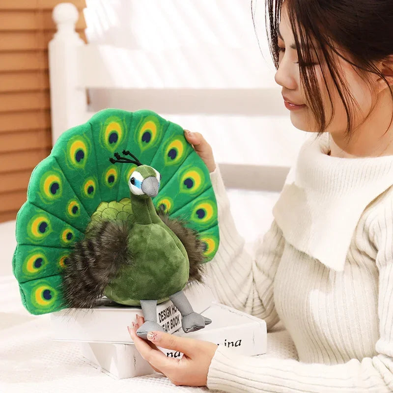 Creative Simulation Peacock Plush Toy Green Blue Peacock Spread Tail Beautiful Plush Doll Quality Stuffed Cotton Adorns Bedroom
