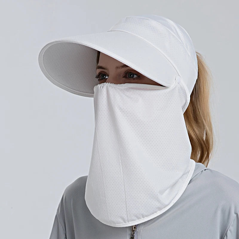 Xinbaoguan 100% polyester 8094 summer new ponytail ice feeling sunscreen hat for women cycling face mask outdoor sunshade hat