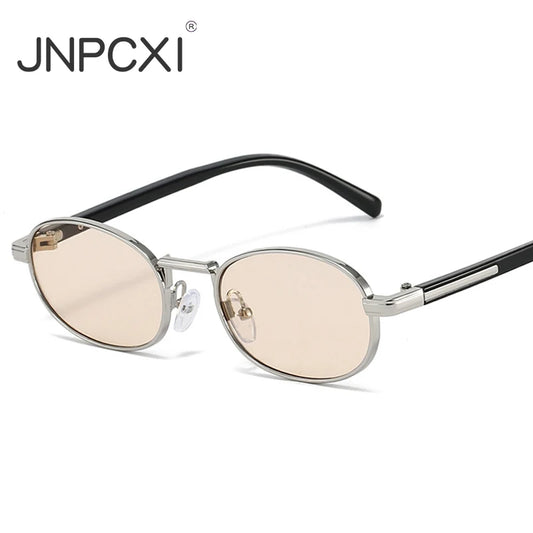 JNPCXI Retro Small Oval Metal Sunglasses Women Shades UV400 Fashion Silver Gradient Men Punk Sun Glasses
