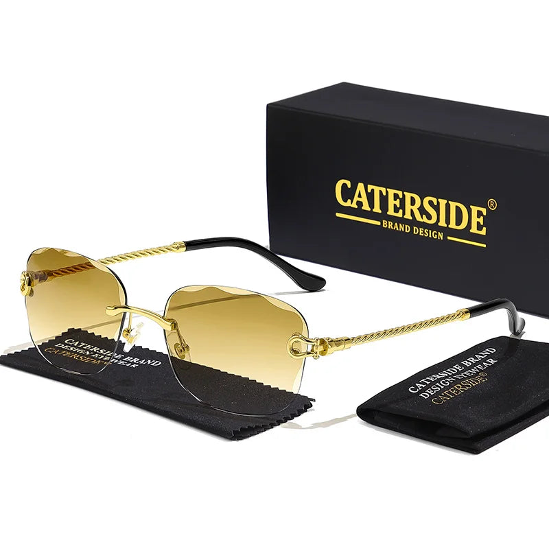 CATERSIDE Retro Sunglasses Men Brand Designer Rimless Gradient Lens Women Sun Glasses Shades Ladies Fashion Party Eyeglasses