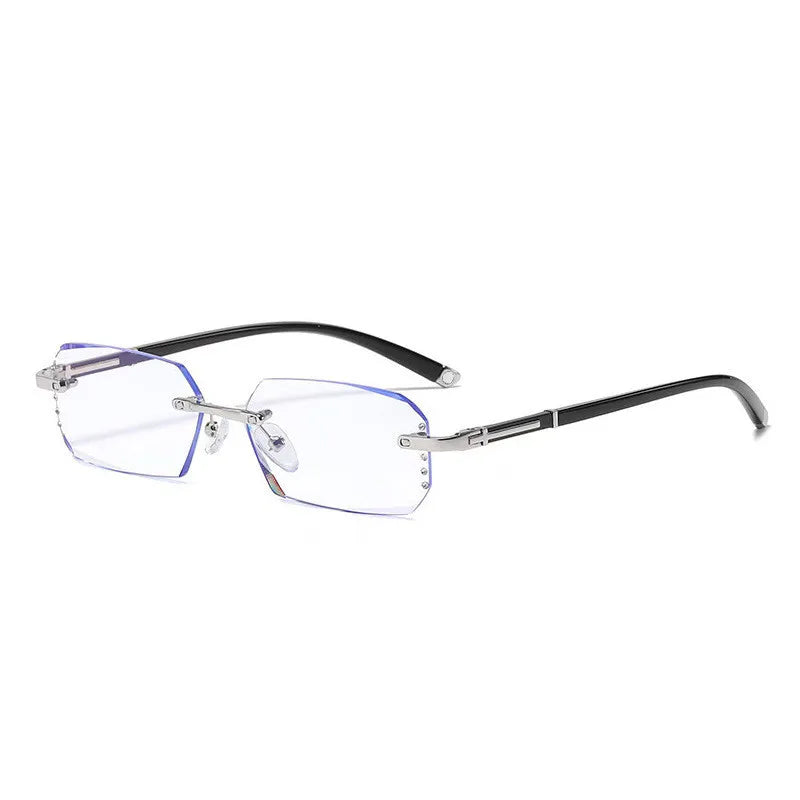 Retro-style Square Rhinestone Frameless Computer Glasses for Men and Women Metal Frames Fashionable Frameless Computer Glasses