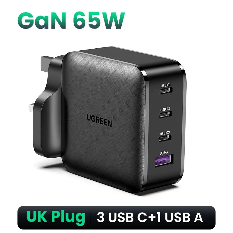 UGREEN UK Plug GaN 100W 65W Fast Charger QC 4.0 3.0  for Macbook Air Tablet iPhone 17 16 15 Pro Max Xiaomi USB Type C PD Charger