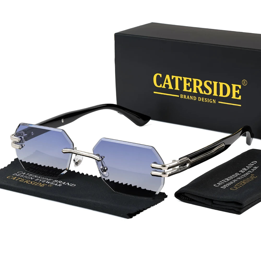 CATERSIDE New Men's Frameless Sunglasses Fashion Polygonal Gradient Mirror Lenses Metal Frame Women's Party Outdoor Sun Glasses