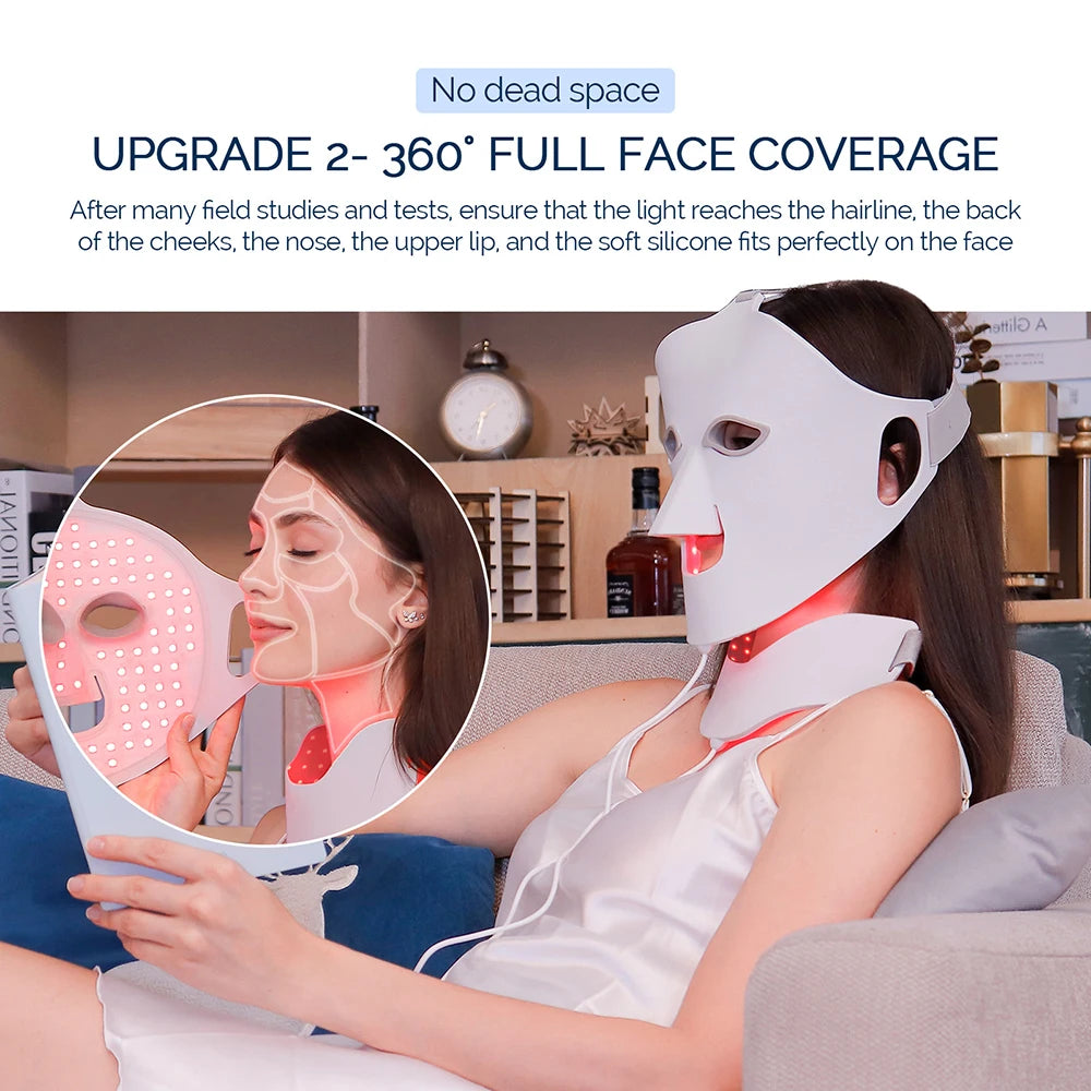 Foreverlily Face Neck Silicone LED Mask 7 Colors LED Light Photon Therapy 3D Flexible Facial Beauty Mask Skin Brighten Skin Care