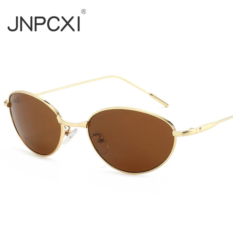 JNPCXI New Ins Popular Fashion Cat Eye Color Women Luxury Metal Sunglasses Brand Designer Oval Shades UV400 Men Sun Glasses