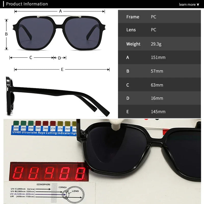 JNPCXI Fashion Oversized Square Double Bridges Sunglasses Women Shades UV400 Retro Rivets Men Sun Glasses