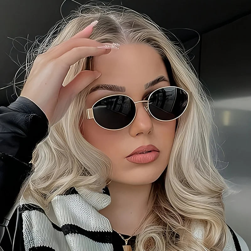 2pcs Oval Shaped Small and Stylish Women's Fashion Glasses Street Fashion Retro Fashion Glasses Metal Frame Fashion Glasses