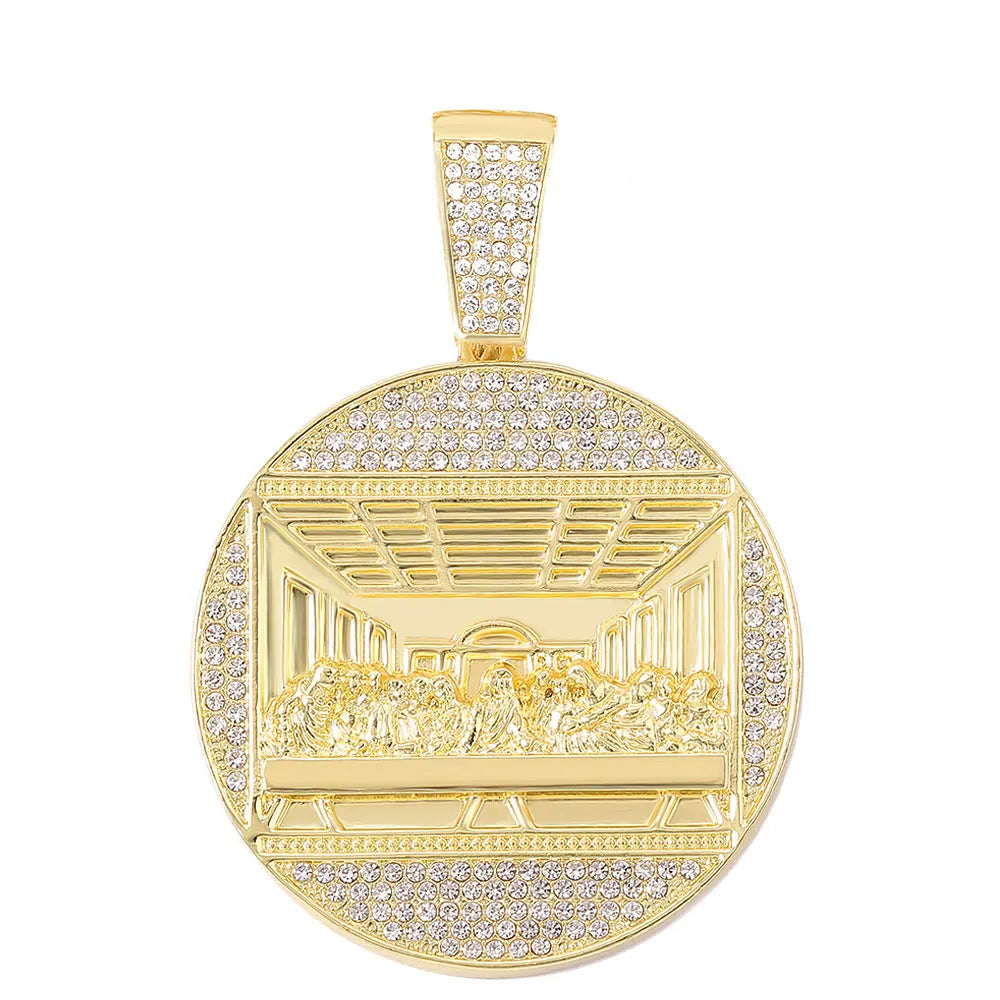 Hip Hop Last Supper Pendant Necklace With 13mm Iced Out Cuban Chain Necklaces Fashion Hiphop Men Charm 4mm Tennis Chain Jewelry