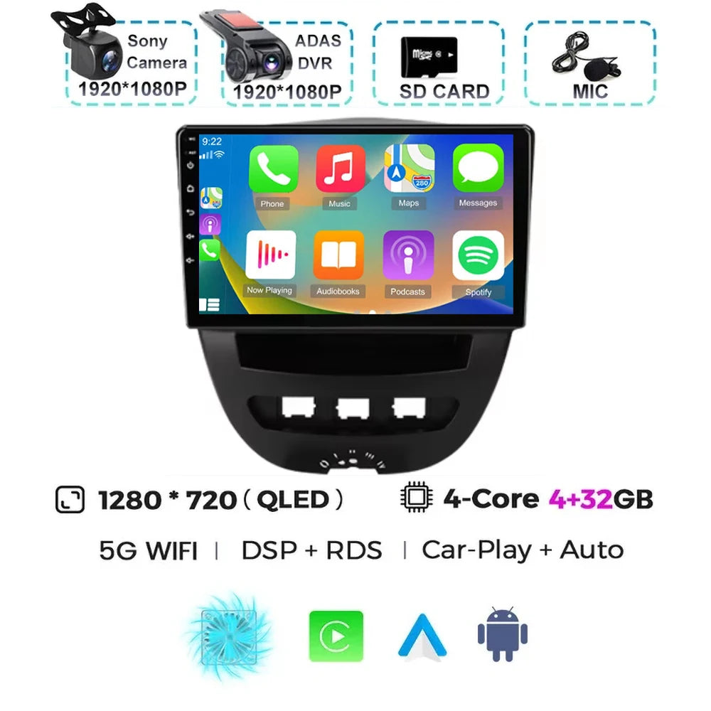 For Peugeot 107 Toyota Aygo Citroen C1 2005-2014 Carplay Auto Android 15 Car Radio Multimedia Video Player Navigation 4G WIFI
