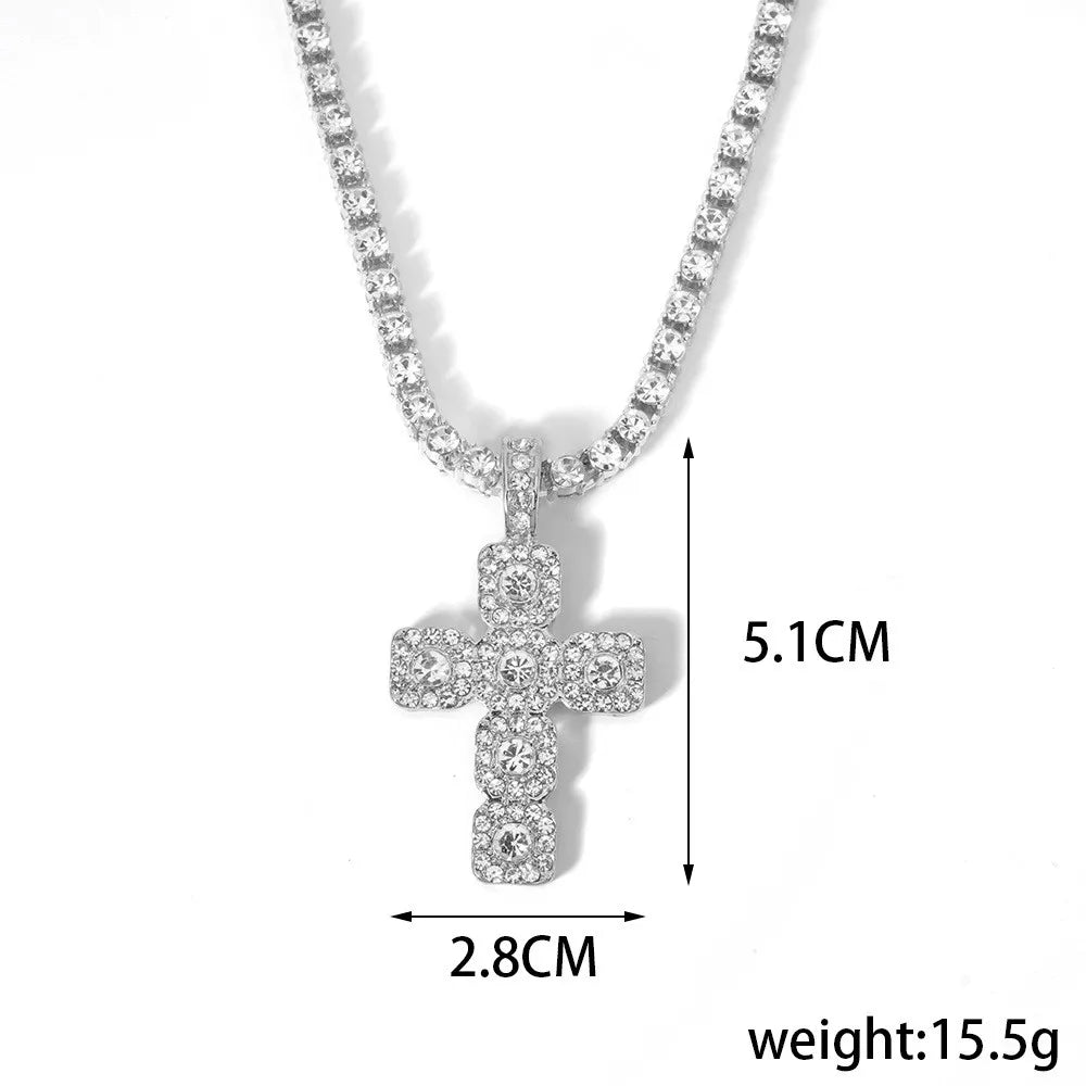 Women Hip Hop Cross Pendant Necklace Strap Men 4mm Rhinestone Tennis Chain Iced Sparkling Necklace Punk Jewelry Fashion Gift