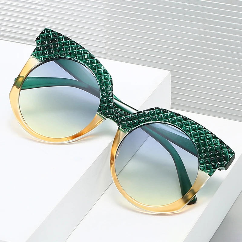 JNPCXI Fashion Oversized Women Sunglasses Retro Round Green Shades UV400 Men Gradient Sun Glasses