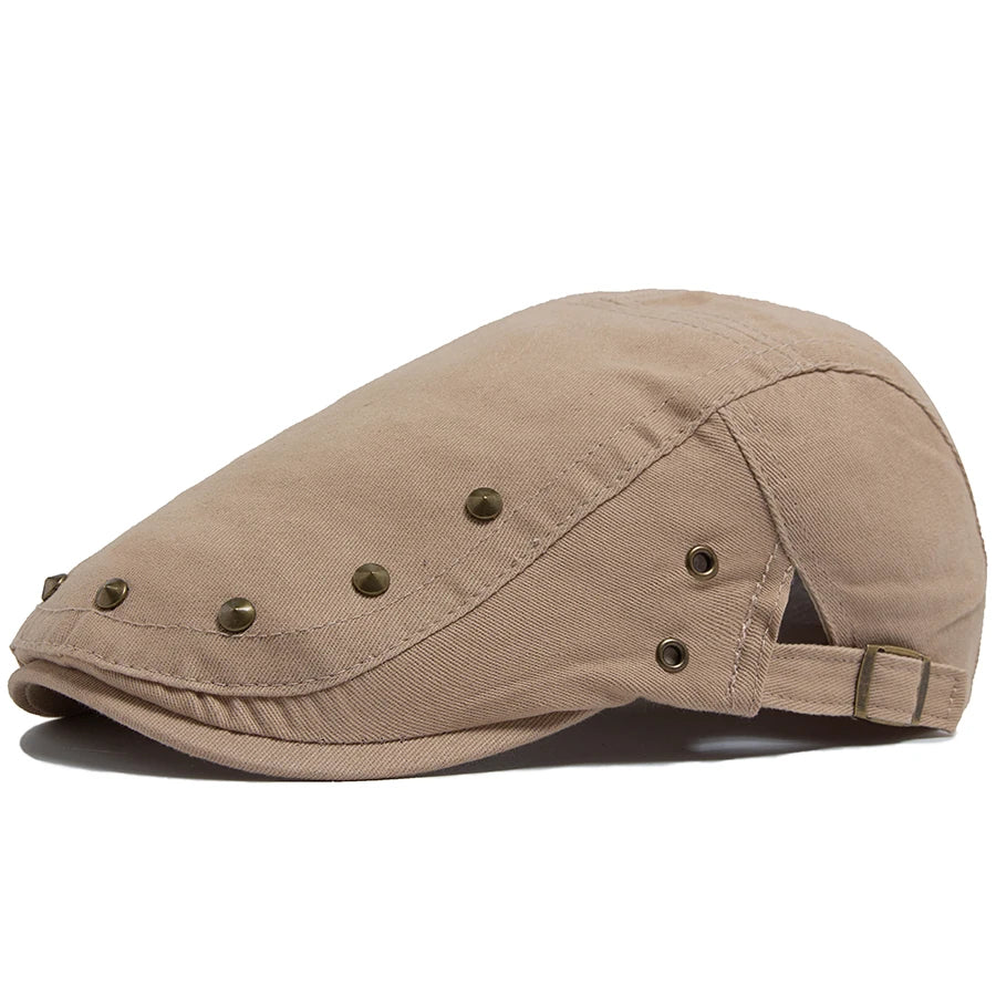 Men Flat Cap Fashion Rivet Design Cotton Solid Color Women's Beret Spring Summer Casual Sun Visor Hat Unisex Hip Hop Caps Gorras