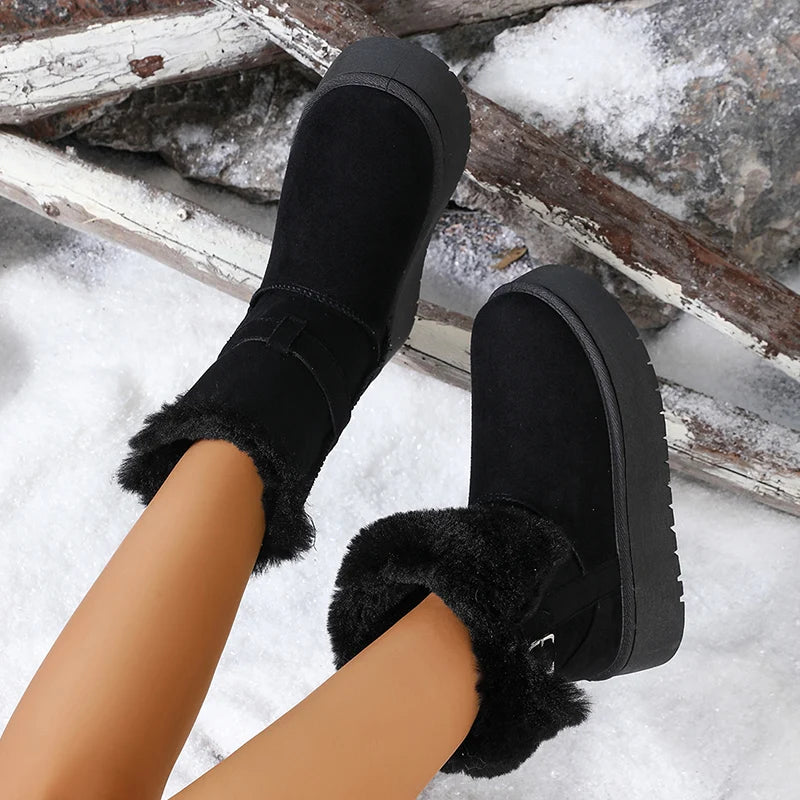 Faux Suede Chunky Platform Snow Boots Women Winter Warm Long Plush Ankle Boots Woman Thick Sole Non Slip Cotton Padded Shoes 41