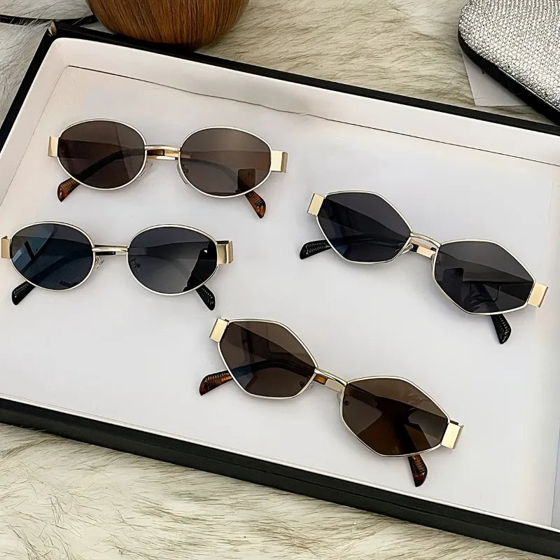 4pcs Summer Women's Fashion Glasses Retro Oval Metal Frame Trendy Unisex Glasses