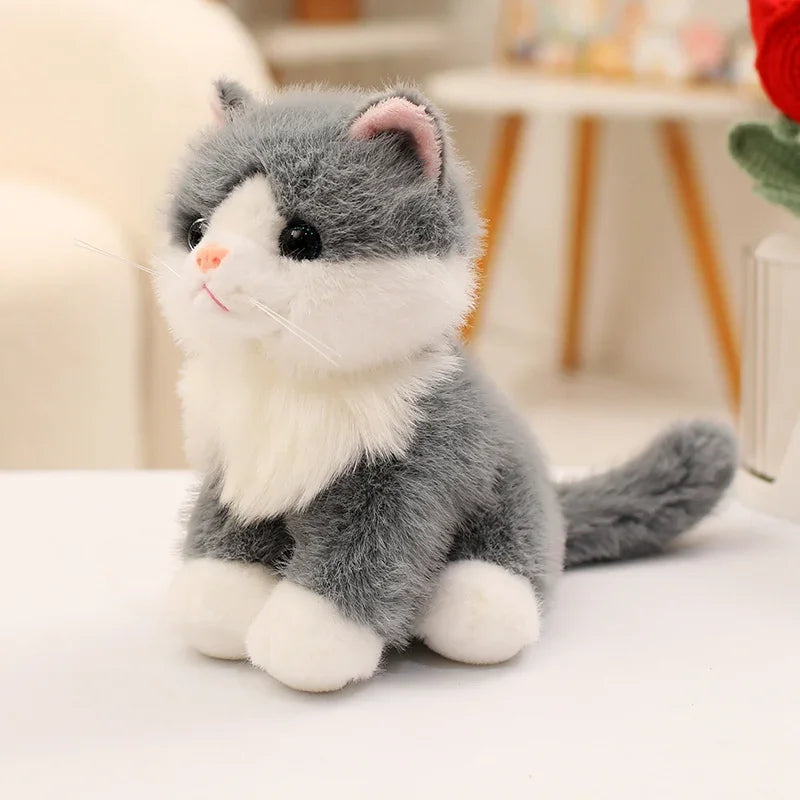 Cute Simulated Sitting Cat Pendant Doll Plush Toy Stuffed Soft Animal White Black Kitten Keychain Doll  Birthday Gift