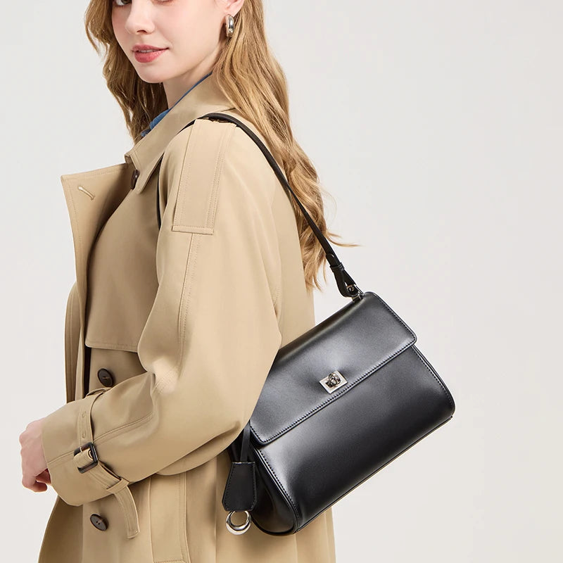 First Layer Cowhide Small Square Bag Women's Handbag New Genuine Leather Women's Bag Commuter Shoulder Crossbody Boston bag