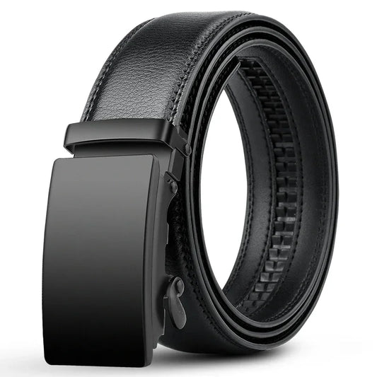 Black AutoBuckle Belt for Men, Famous Brand Business Belt PU Leather Waist Strap