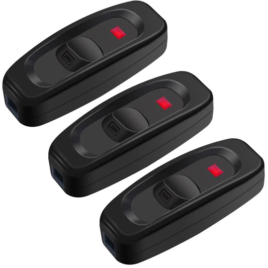 3Pcs On/Off Button Inline Cord Switch for Table Lamp Desk Light Bed Lamp 10A 250V, Black Appliance Switch
