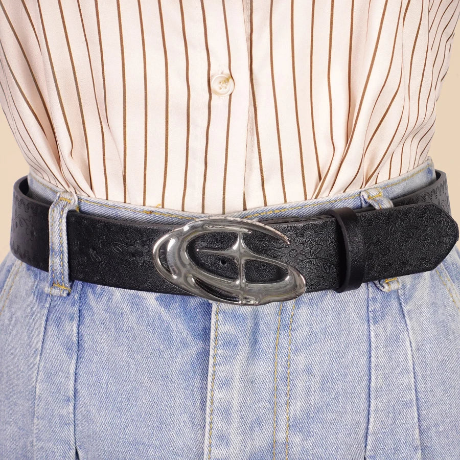 Pu Leather Jeans Belt Simple Fashion Casual Gothic Moon Star Buckle Belt Design Y2K Belt Vintage