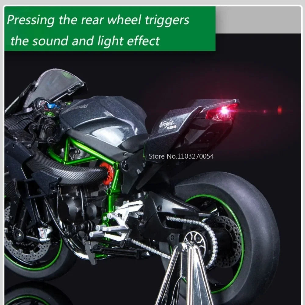 1/9 Kawasaki H2R S1000RR Motorcycle Model Car Toy Alloy Diecast Sound Light Vehicle Collection Decoration For Boys Birthday Gift