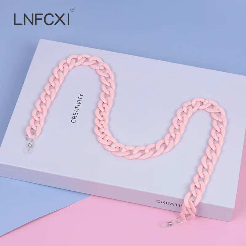 JNPCXI Retro Bright Acrylic Glasses Sunglasses Chain Straps Lanyards Blue Color Reading Glasses Hanging Neck Glasses Chain