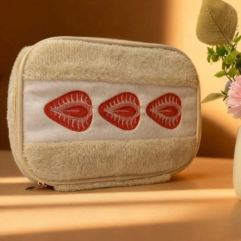 Makeup Bag Strawberry Plush Embroidery Storage Makeup Bag Female Multi-functional High Appearance Value Bag Cosmetic Bags