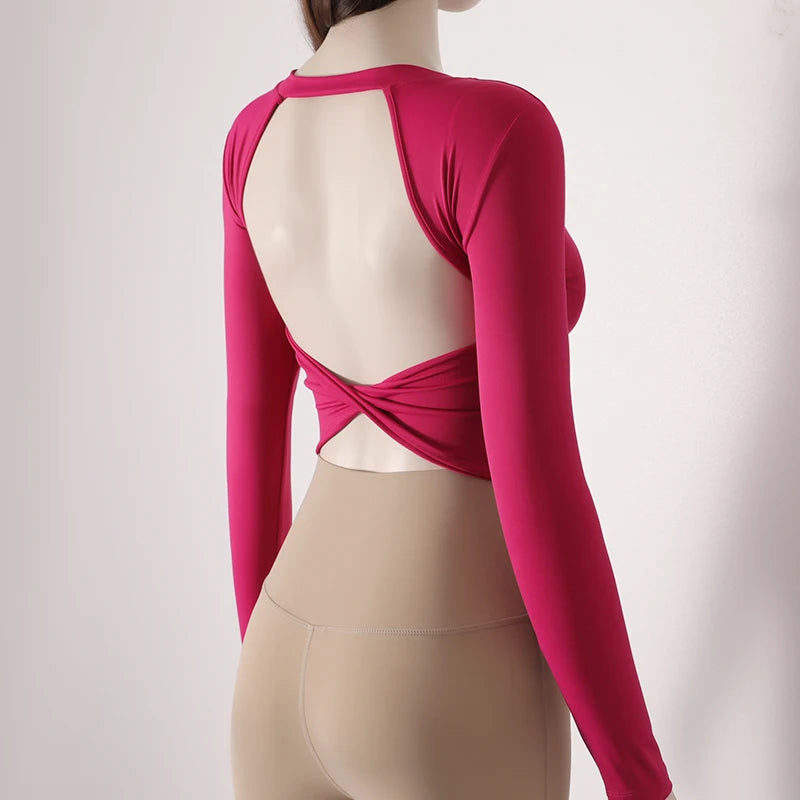 Selling New Long Sleeve Women Yoga Tops Fashionable breathable Backless Sports Gym Clothes