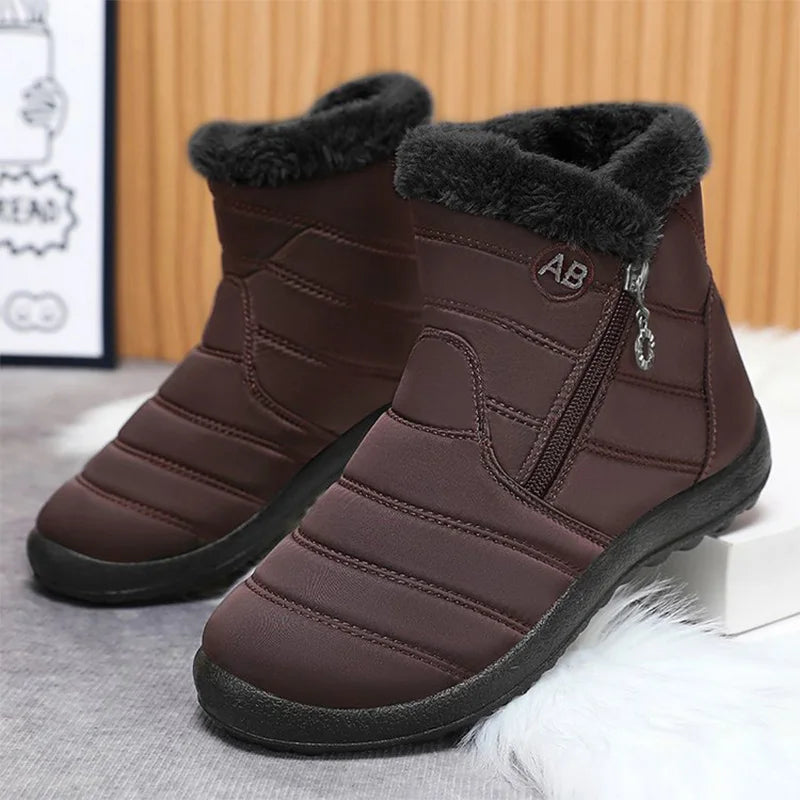Retro Plus Size Snow Boots for Women Zipper Up Faux Fur Snow Boots Woman Winter Letter Embroidery Warm Plush Booties Ladies