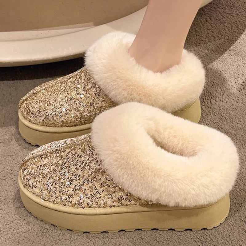 Fashion Bling Platform Snow Boots Women Winter Soft Faux Fur Plus Size Warm Boots Woman Non Slip Wear Resistant Botas Mujer