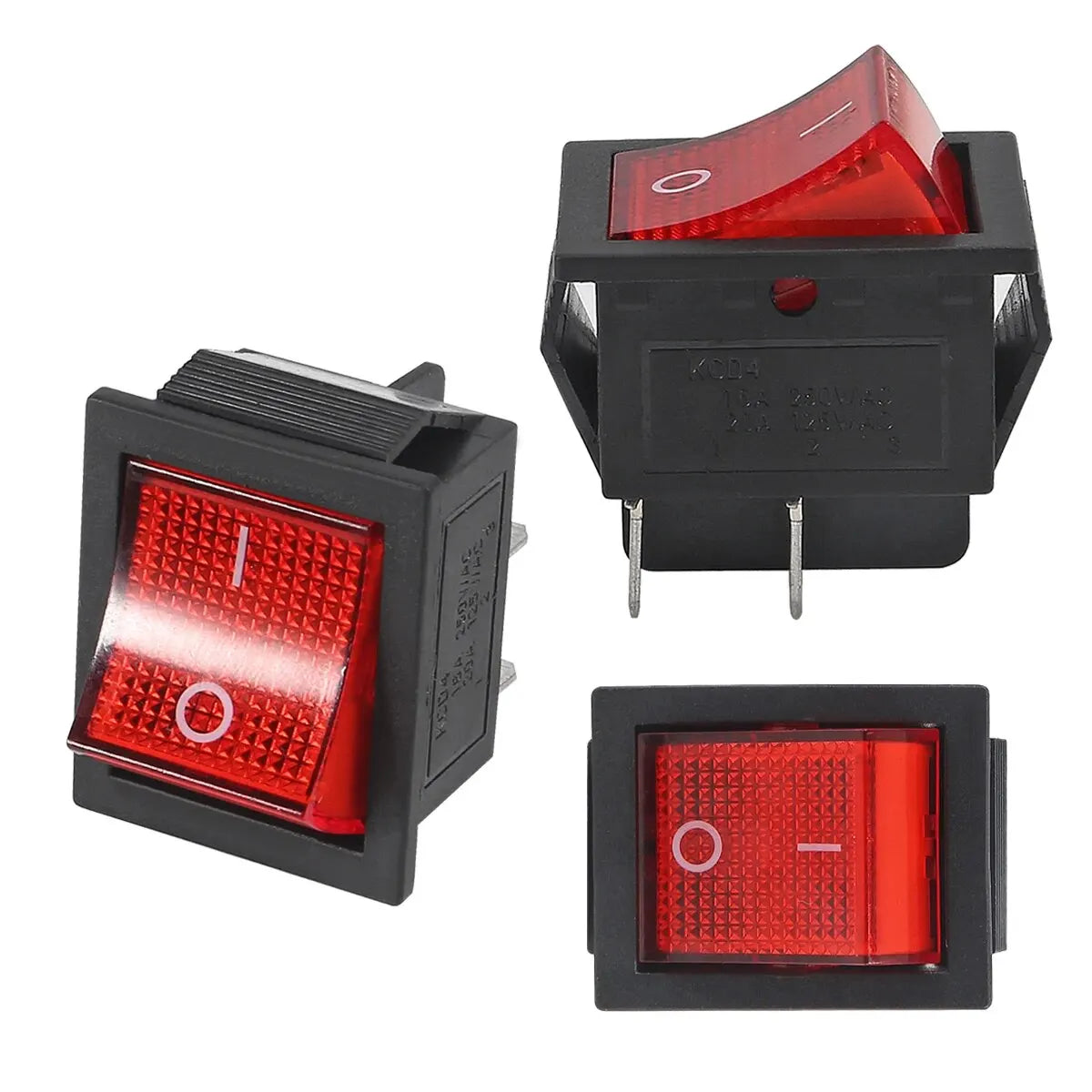 10/20pcs 15/30A 250V KCD2 KCD4 Rocker Switch DPST 4 Pin Red Lighted 120V Rocker Toggle Switch ON Off Heavy Duty