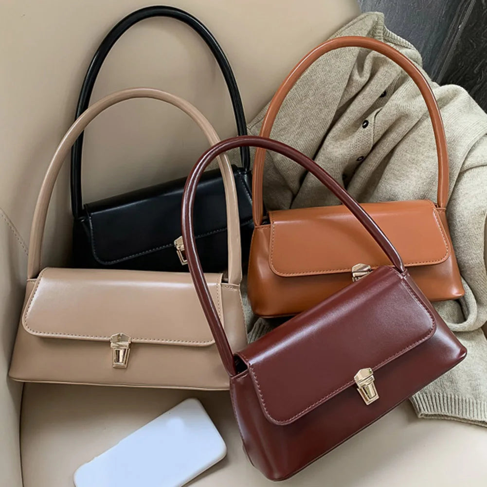 Women Retro Tote Bag Vintage Underarm Bag Casual PU Leather Simple Handbags